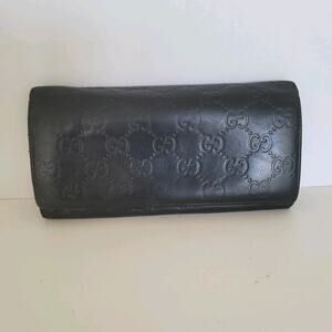GUCCI GG Guccissima Logo All Leather Wallet Long Envelope Black Retro Classic
